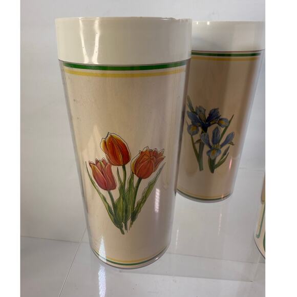Vintage Thermo-Serv Set of 3 Insulated Plastic Double Walled Floral Tumblers - Picture 4 of 10
